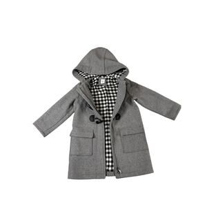 Baby Gap Toddler Coat Gray Wool Blend Hooded Toggle Jacket Plaid Lining 4T